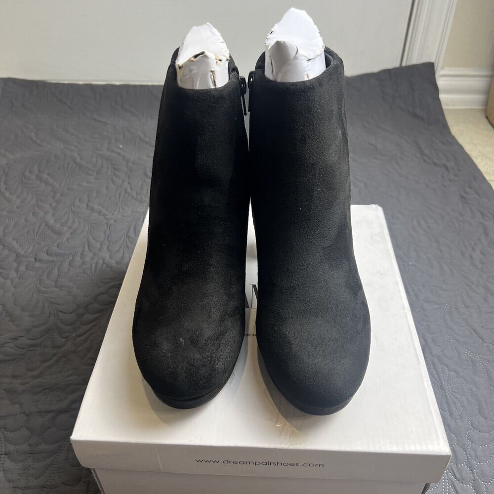Dream Pairs Chunky High Heel Ankle Boots Round Toe Side Zipper SZ 8 Goth Winter